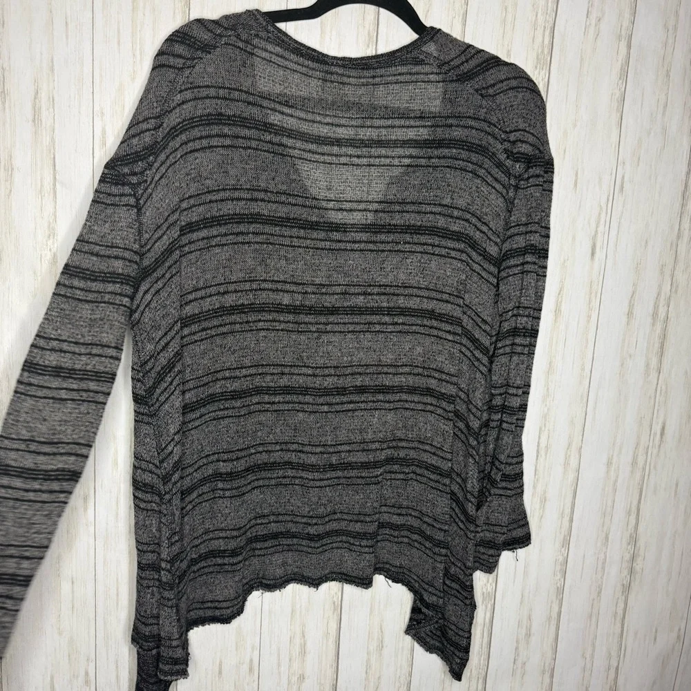 Free People Striped Gray Long Sleeve Slouchy Top